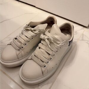 Alexander McQueen White Leather Sneakers with Black Heel Tab